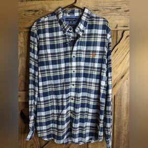 U.S. Polo Assn. Men's Shirt Flannel stretch plaid blue white button collared W-1